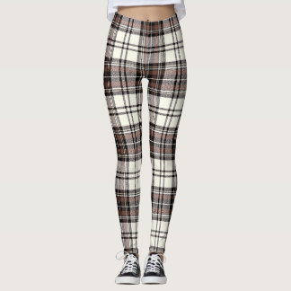 Elfenbein, Stille, Schwarzer Farbton Tartan; Karie Leggings