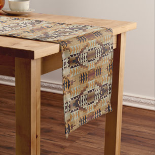 Elfenbein Taupe Beige Braun Rost Orange Stammeskun Kurzer Tischläufer