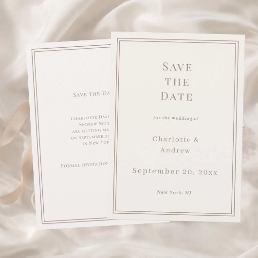 Elfenbein-Taupe moderne einfache luxuriöse Hochzei Save The Date