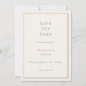 Elfenbein-Taupe moderne einfache luxuriöse Hochzei Save The Date (Vorderseite)