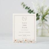 Elfenbein-Taupe-Monogramm-Blumen-Hochzeit 'Save th (Stehend Vorderseite)