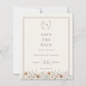 Elfenbein-Taupe-Monogramm-Blumen-Hochzeit 'Save th (Vorderseite)