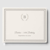 Elfenbein-Taupe-Monogramm-Geburtstag Gästebuch (Vorderseite)