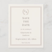 Elfenbein-Taupe-Monogramm-Hochzeit 'Save the Date' Flyer (Vorne)