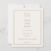 Elfenbein-Taupe-Monogramm-Hochzeit-Save-the-Date-K (Vorderseite)