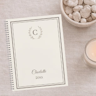 Elfenbein-Taupe Monogramm Personalisiert Stille Lu Planer