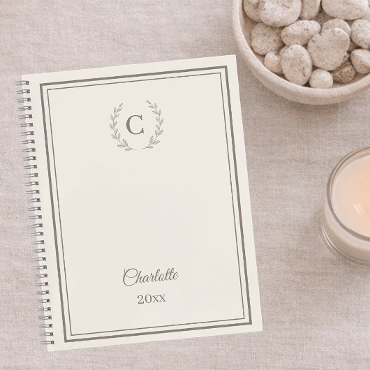 Elfenbein-Taupe Monogramm Personalisiert Stille Lu Planer