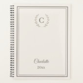 Elfenbein-Taupe Monogramm Personalisiert Stille Lu Planer (Vorderseite)