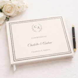 Elfenbein-taupe-monogrammierter Kranz Hochzeit Gästebuch