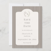 Elfenbein-Taupe-Neutrale gestreifte Hochzeit  Save The Date (Vorderseite)