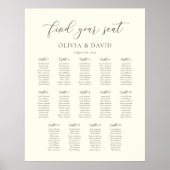 Elfenbein & Taupe Script 14 Tabelle Seating Chart Poster (Vorne)