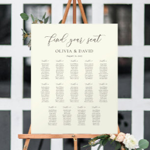 Elfenbein & Taupe Script 14 Tabelle Seating Chart Poster