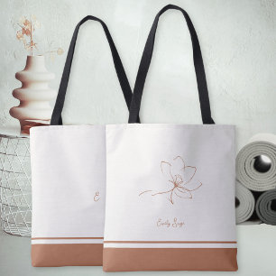 Elfenbein Terrakotta Blumen Linienkunst Minimalist Tasche