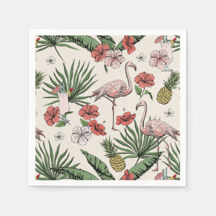 Elfenbein-Tropenflamingo-Blumenmuster Serviette