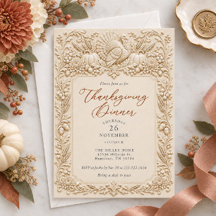 Elfenbein Truthahn Schrift Thanksgiving Dinner Einladung