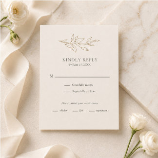 Elfenbein- und Altgold-Botanik-Hochzeits-RSVP-Kart RSVP Karte