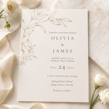 Elfenbein- und Antikgold-Botanic-Hochzeitseinladun