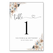 Elfenbein und blauer Boho blutige Hochzeiten Tisch Tischnummer (Vorderseite)