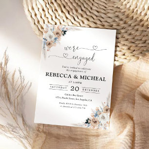 Elfenbein und Blauer Boho Floral Wir sind verlobt Einladung
