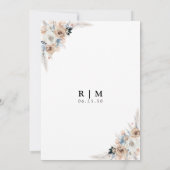 Elfenbein und Blauer Boho Floral Wir sind verlobt Einladung (Rückseite)