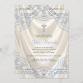 Elfenbein und Blauer Taufe Christening Einladung (Vorne/Hinten)