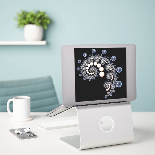 Elfenbein und Blaupearl Spiral Vinyl Sticker (Laptop auf Schreibtisch)