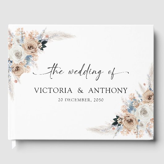 Elfenbein und Blue Boho Floral Wedding Gästebuch (Vorderseite)