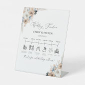 Elfenbein und Blue Boho Wedding Timeline-Zeichen Sockelschild (Vorderseite)