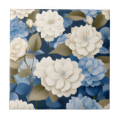 Elfenbein und Blue Hydrangea Blumenkohl Fliese (Vorderseite)
