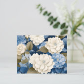 Elfenbein und Blue Hydrangea Blumenkohl Postkarte (Stehend Vorderseite)