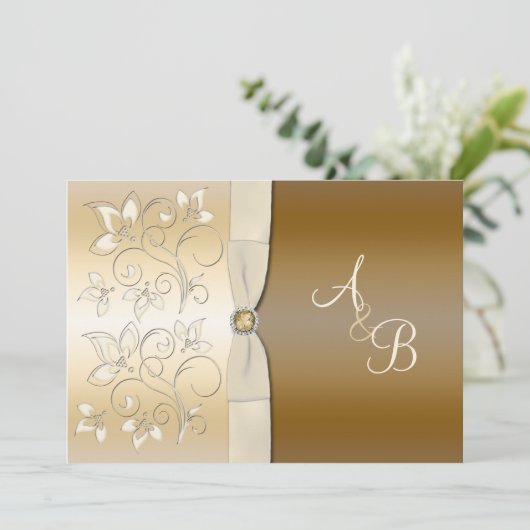 Elfenbein-und Bronze-mit Monogramm mit Einladung (Stehend Vorderseite)