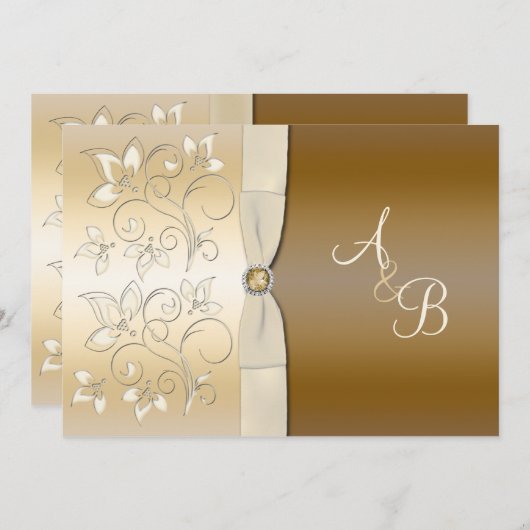 Elfenbein-und Bronze-mit Monogramm mit Einladung (Vorne/Hinten)