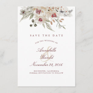 Elfenbein und Burgund Wasserfarben Floral Rettete Save The Date