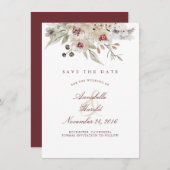 Elfenbein und Burgund Wasserfarben Floral Rettete Save The Date (Vorne/Hinten)