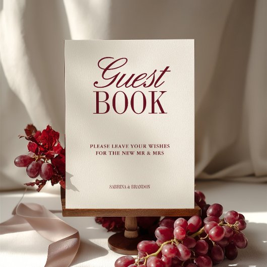 Elfenbein- und Burgunder-Gästebuch-Hochzeitstisch-