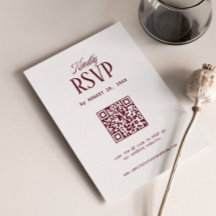 Elfenbein- und Burgunder-Hochzeits-RSVP-Karte Qr-C