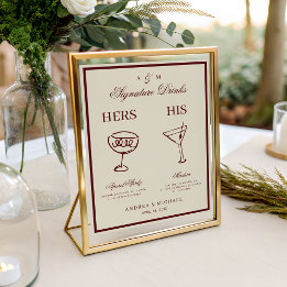 Elfenbein- und Burgunder-Retro-Signature-Drinks-Sc Poster