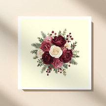 Elfenbein- und Burgunderrote Florale Hochzeitspapi