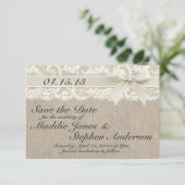 Elfenbein und Burlap Wedding retten das Datum Save The Date (Stehend Vorderseite)