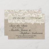 Elfenbein und Burlap Wedding retten das Datum Save The Date (Vorne/Hinten)
