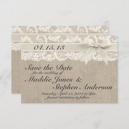 Elfenbein und Burlap Wedding retten das Datum Save The Date (Vorne/Hinten)