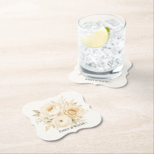 Elfenbein- und Champagner-Perlen-Weiß-Blumenhochze Untersetzer