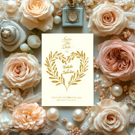 Elfenbein und Dunkles Gold Herz Save the Date Hoch Einladung