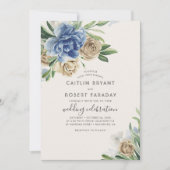 Elfenbein und Dusty Blue Floral Rustic Country Wed Einladung (Vorderseite)