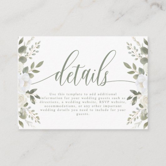 Elfenbein und Elfenbeinküche Elegante Blumenzettel Begleitkarte (Vorderseite)