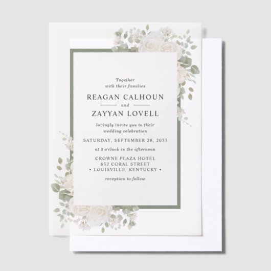 Elfenbein und Elfenbeinküste - elegante Blumengest Pergament Einladungen (Versetzt)