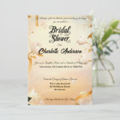 Elfenbein und Gold Brautparty mit Spitzen und Blum Einladung (Stehend Vorderseite)