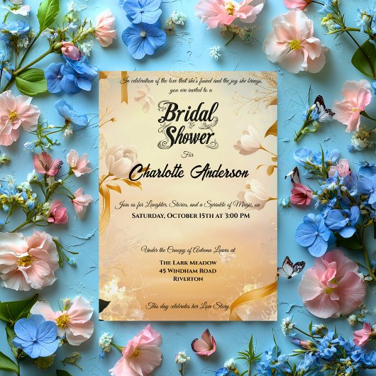 Elfenbein und Gold Brautparty mit Spitzen und Blum Einladung