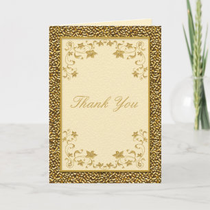 Elfenbein und Gold Floral Danke Karte