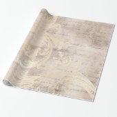 Elfenbein und Gold Grunge Damask Kalligraphie Geschenkpapier (Ungerollt)